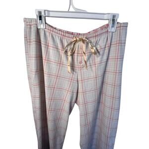 Karen Neuburger ladies L pink cream plaid striped satin button accent‎ logo pant